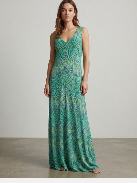 Sharagano Dresses & Skirts - Sharagano Teal Abstract Maxi Dress Size 12
